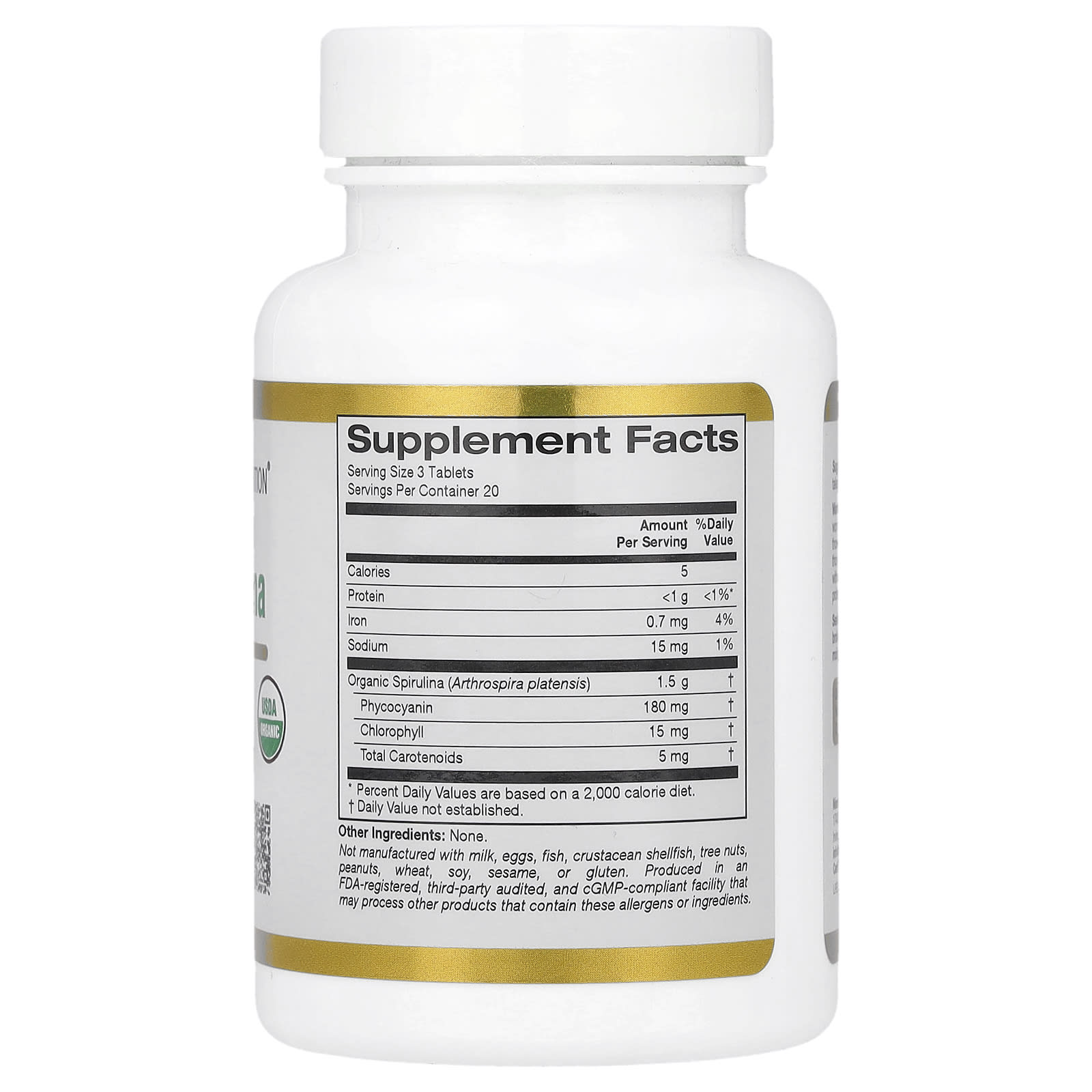 Organic Spirulina with Phycocyanin & Chlorophyll 500mg Tablets by California Gold Nutrition - Image 2