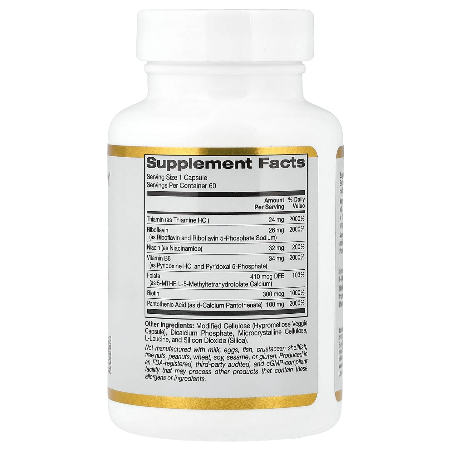 Vitamin B Complex Supplement with Folate & Biotin - 60 Veggie Capsules - Image 2