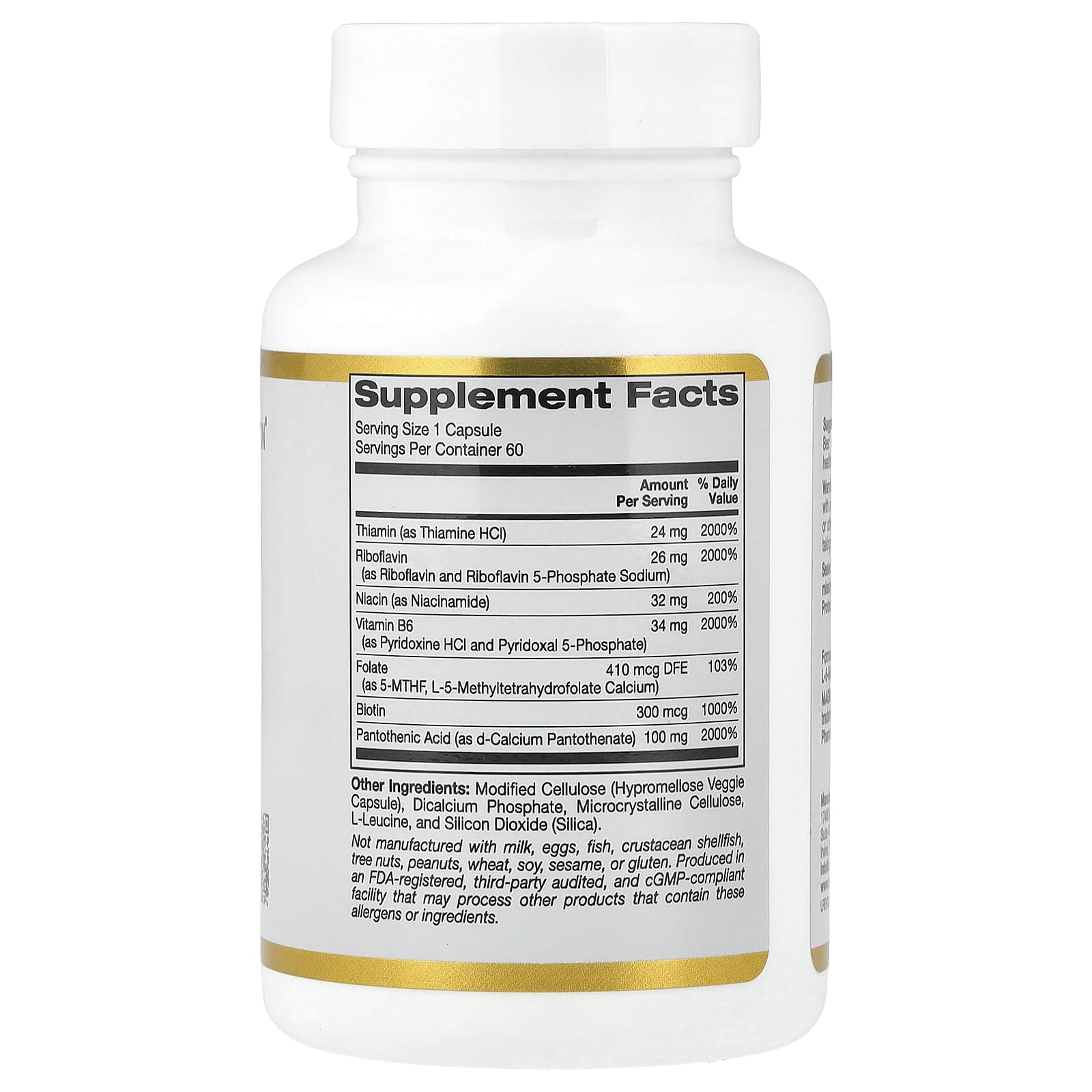 Vitamin B Complex Supplement with Folate & Biotin - 60 Veggie Capsules - Image 2