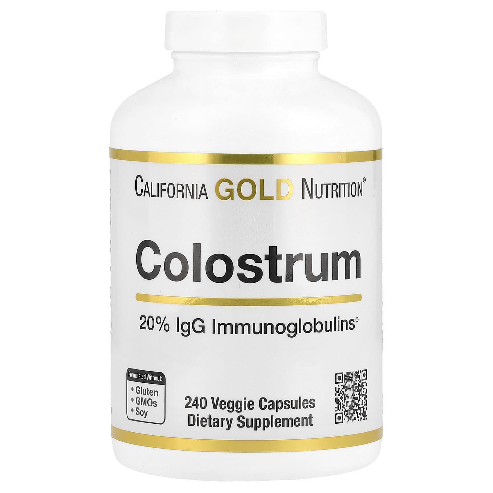 California Gold Nutrition Colostrum with 20% IgG, 240 Veggie Capsules - Image 1