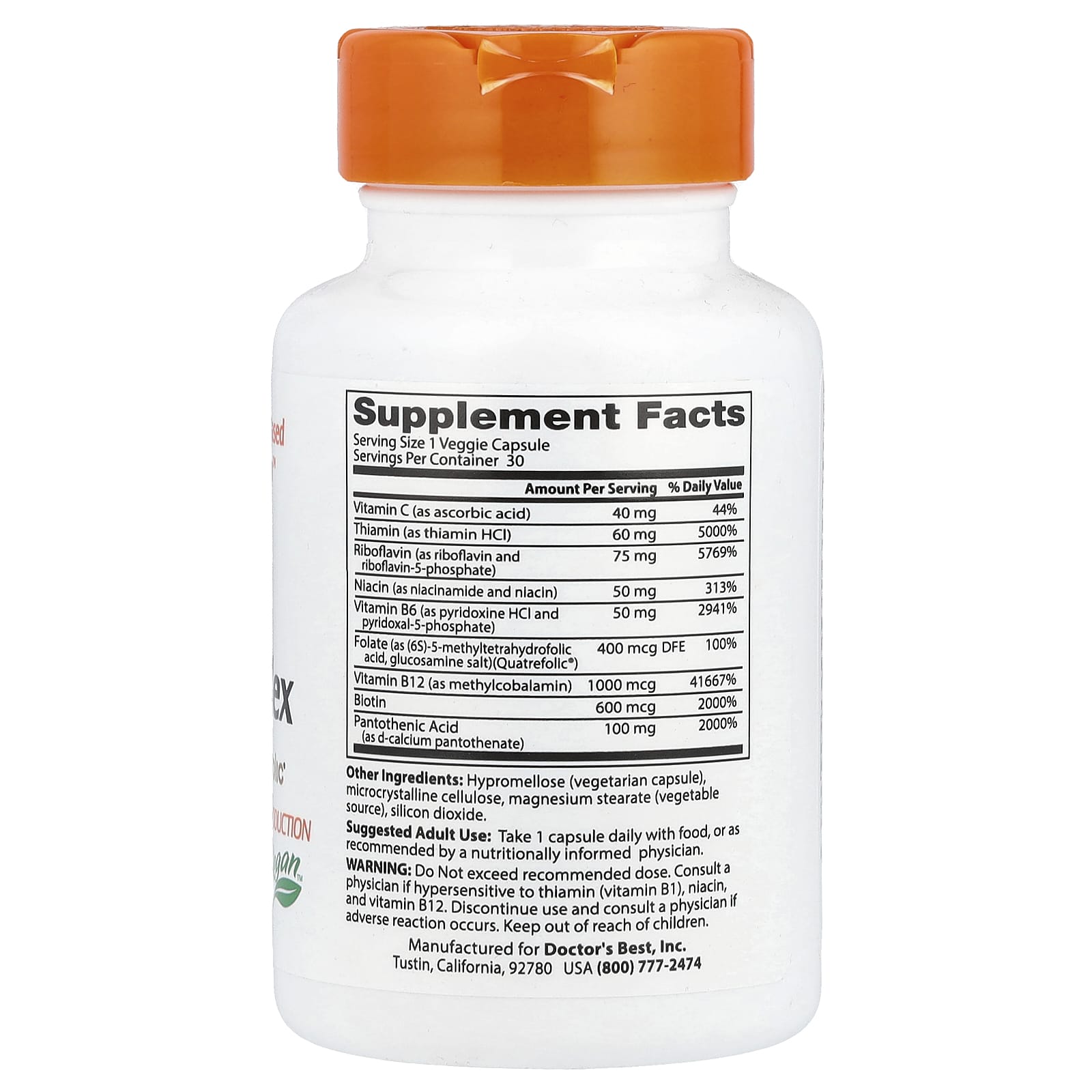 Doctor's Best B Complex with Quatrefolic - 30 Veggie Caps - Image 2