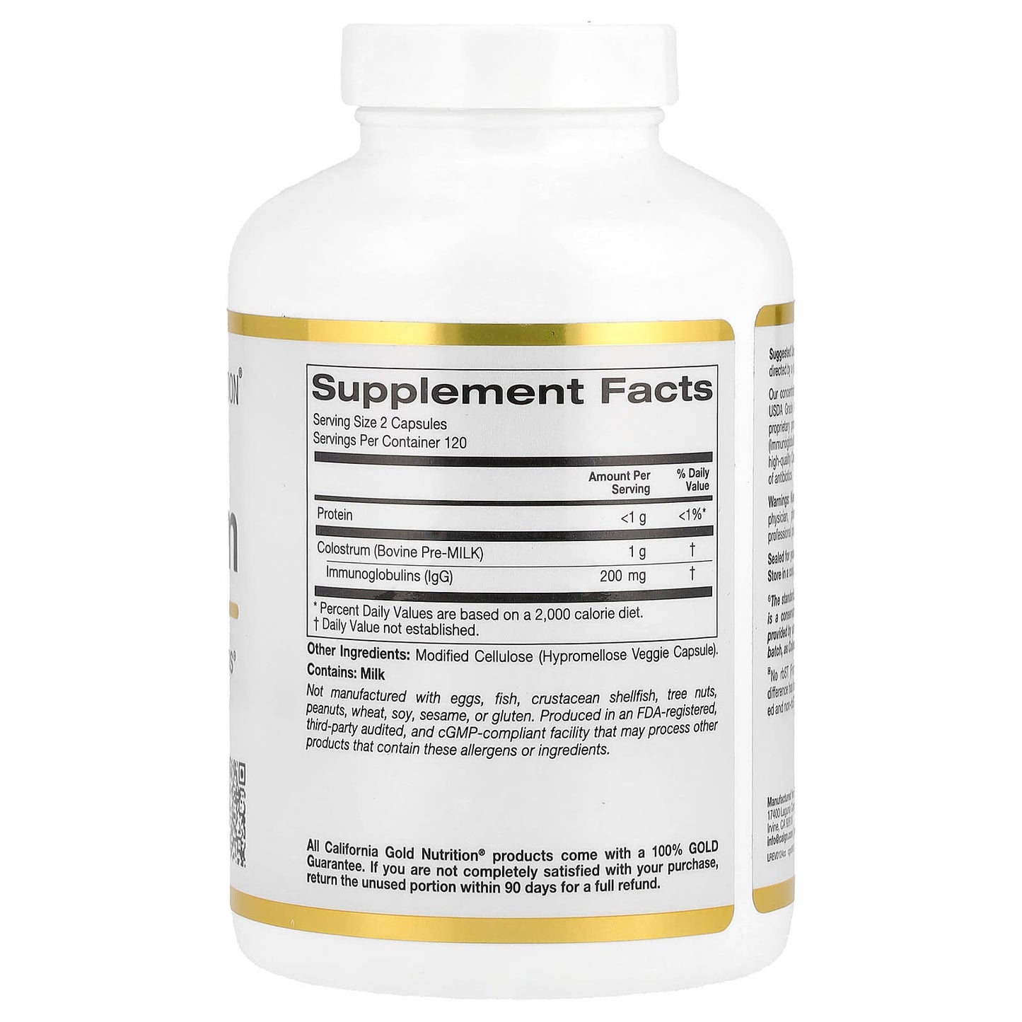California Gold Nutrition Colostrum with 20% IgG, 240 Veggie Capsules - Image 2