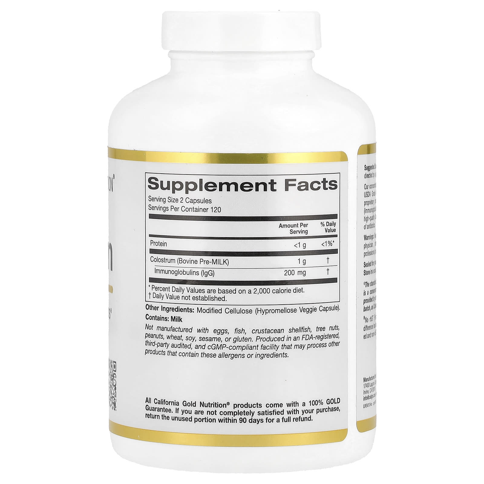 California Gold Nutrition Colostrum with 20% IgG, 240 Veggie Capsules - Image 2