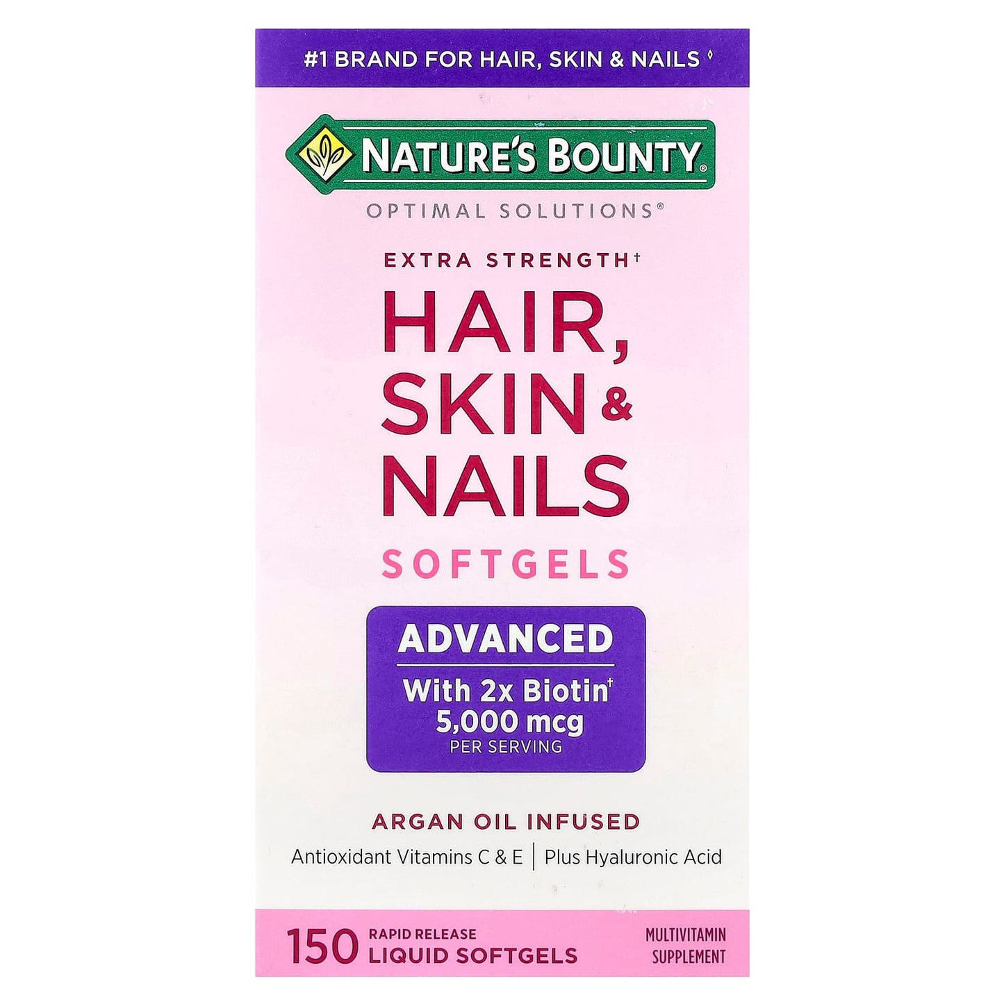 Nature's Bounty, Optimal Solutions®, Hair, Skin & Nails, Extra Strength , 150 Rapid Release Liquid Softgels - Image 1