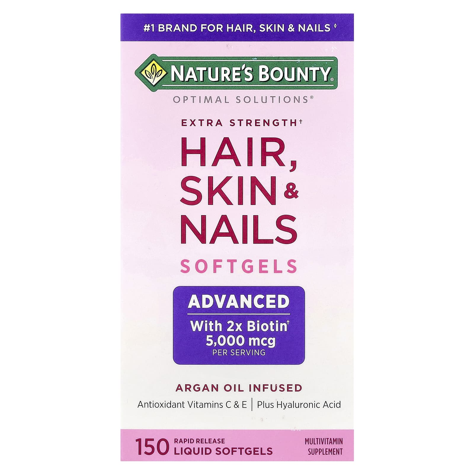 Nature's Bounty, Optimal Solutions®, Hair, Skin & Nails, Extra Strength , 150 Rapid Release Liquid Softgels - Image 1