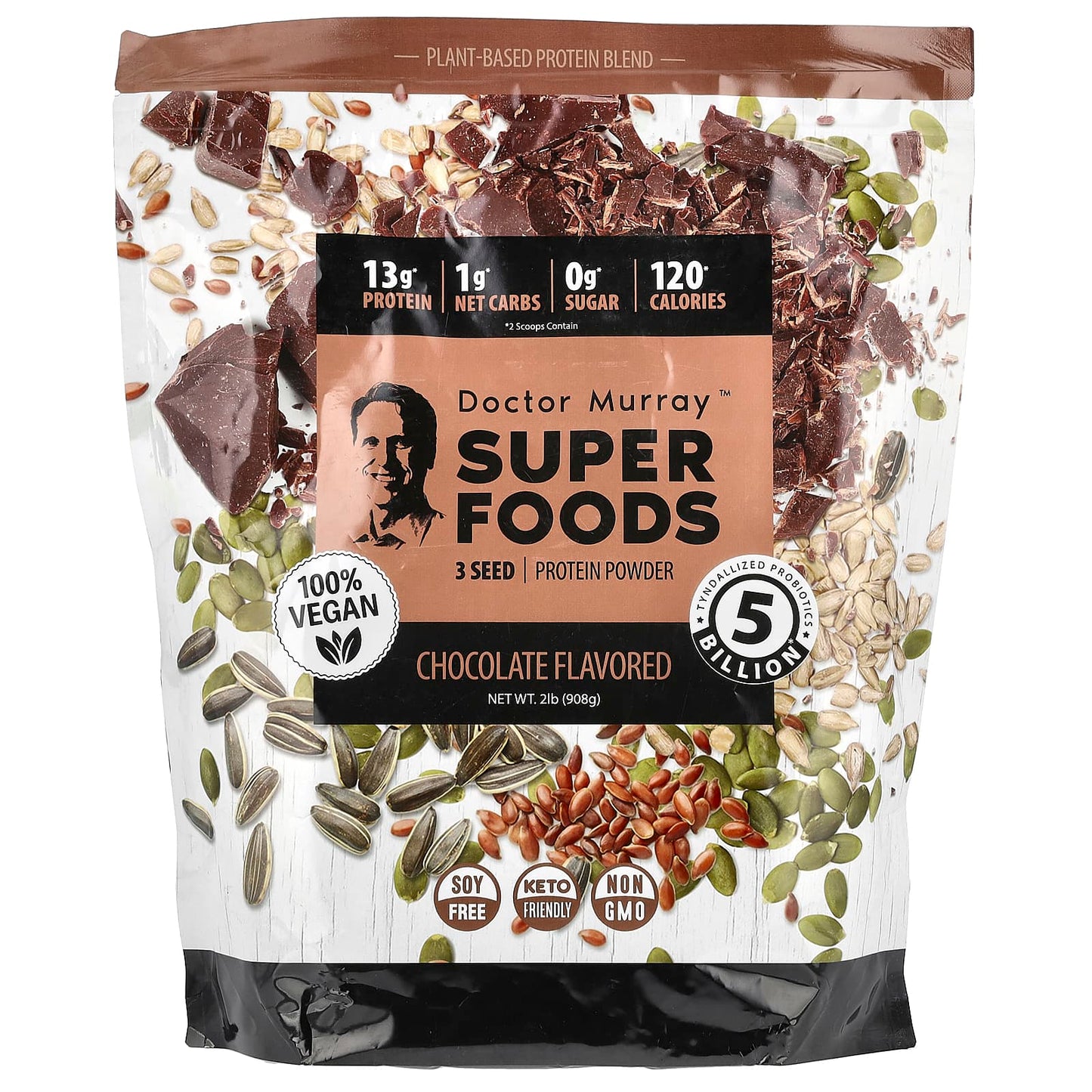 Dr. Murray's Vegan Chocolate 3 Seed Protein Powder, 2 lb - Image 1