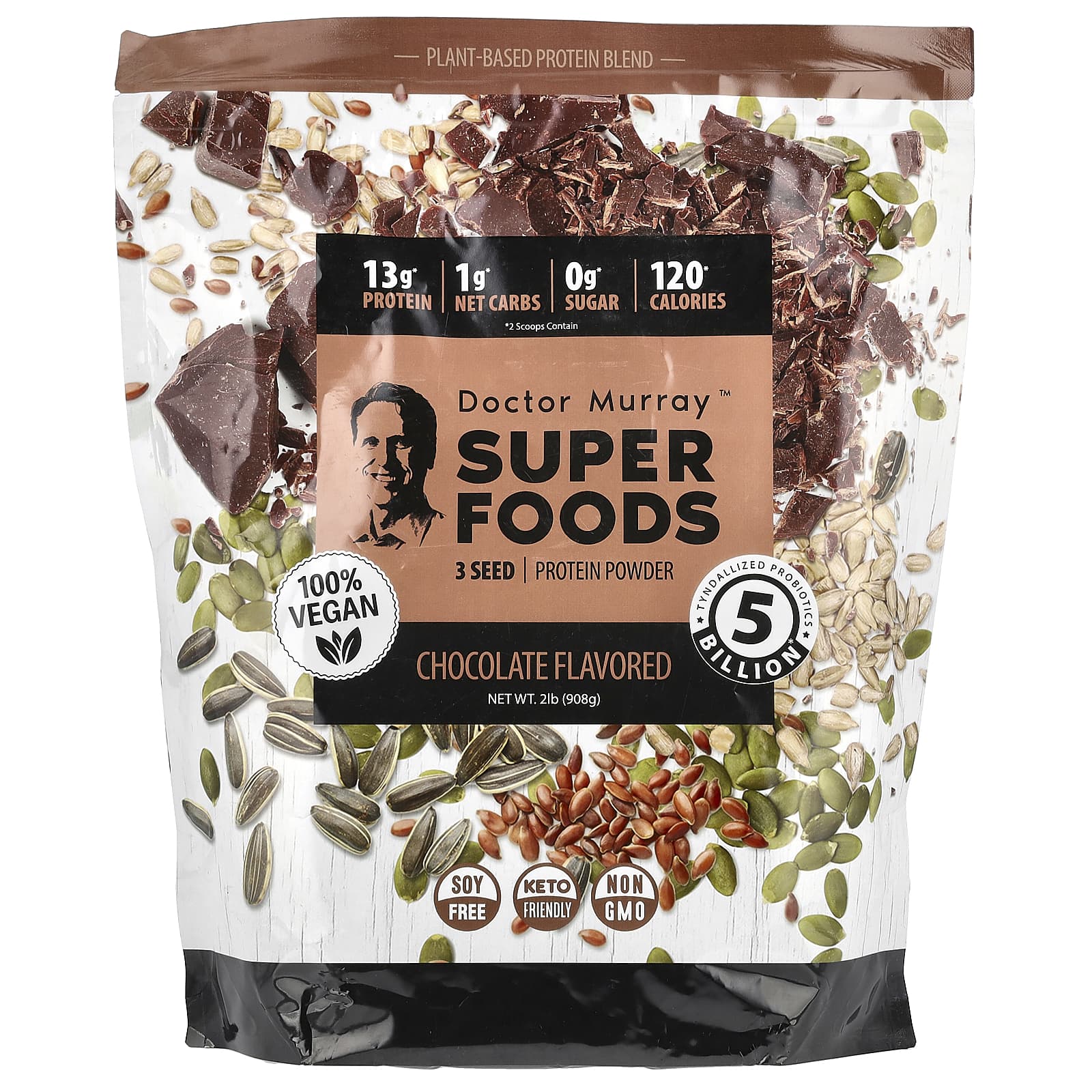 Dr. Murray's Vegan Chocolate 3 Seed Protein Powder, 2 lb - Image 1