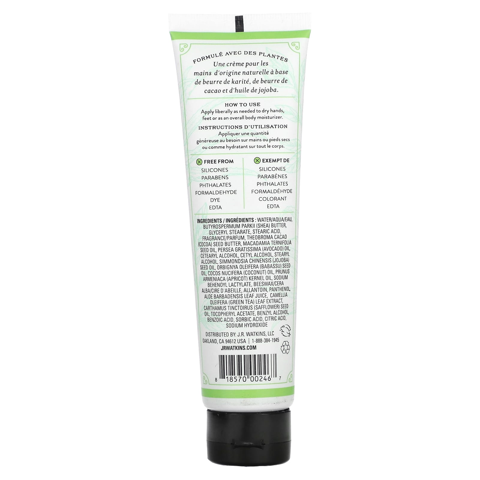 J R Watkins Hand Cream for Dry Hands - Aloe & Green Tea, 3.3 oz - Image 2