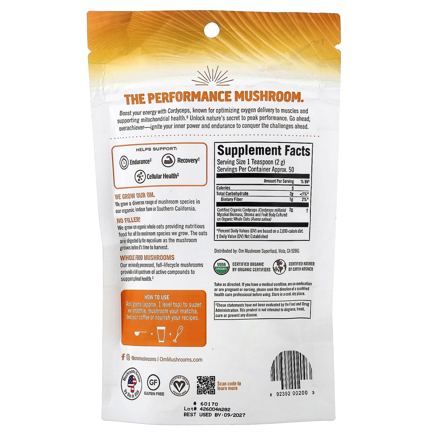 Om Mushrooms, Mushroom Powder, Cordyceps, 3.5 oz (100 g) - Image 2