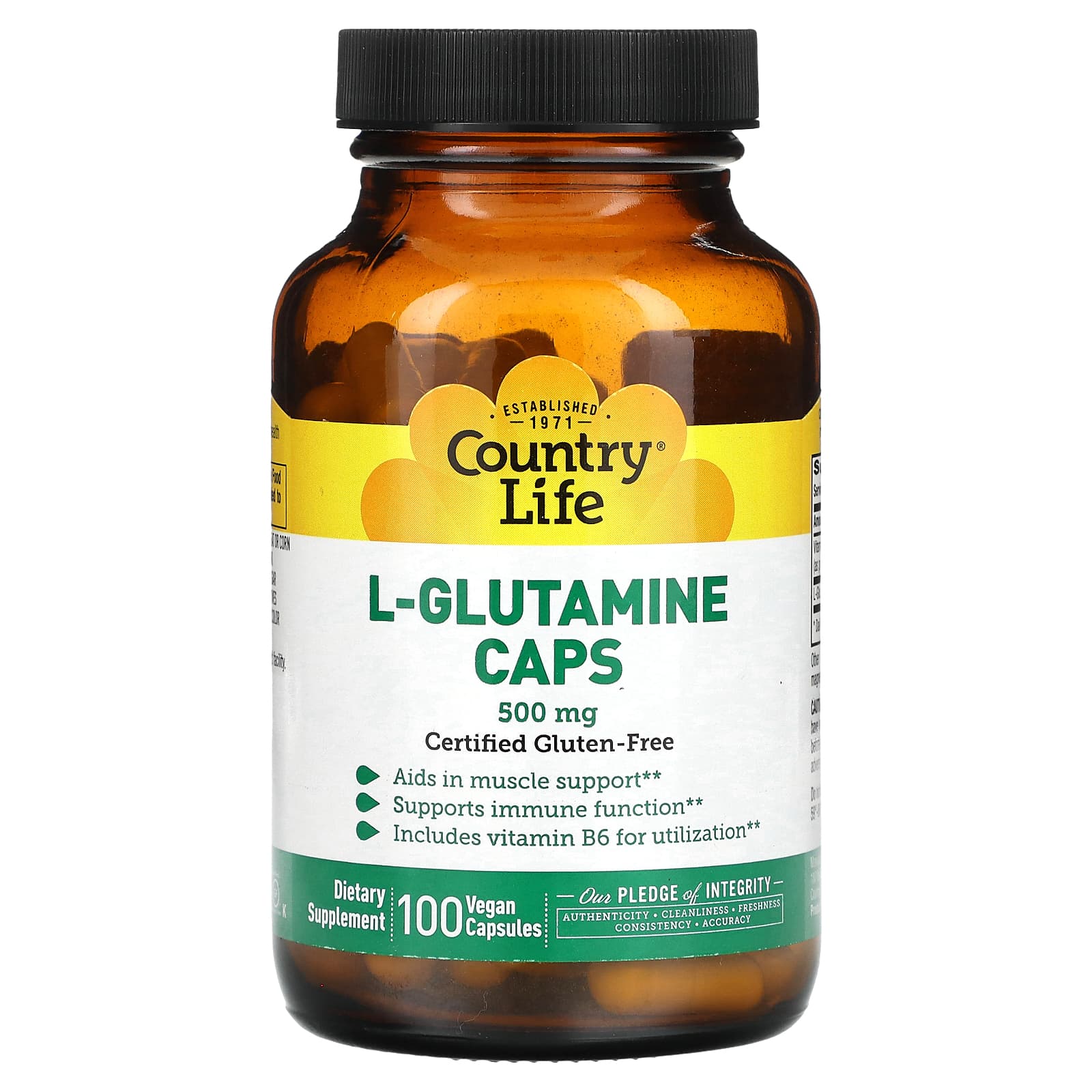 Country Life L-Glutamine Caps for Muscle Support & Gut Health - 100 Vegan Caps - Image 1
