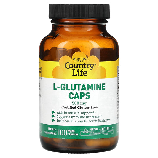 Country Life L-Glutamine Caps for Muscle Support & Gut Health - 100 Vegan Caps - Image 1