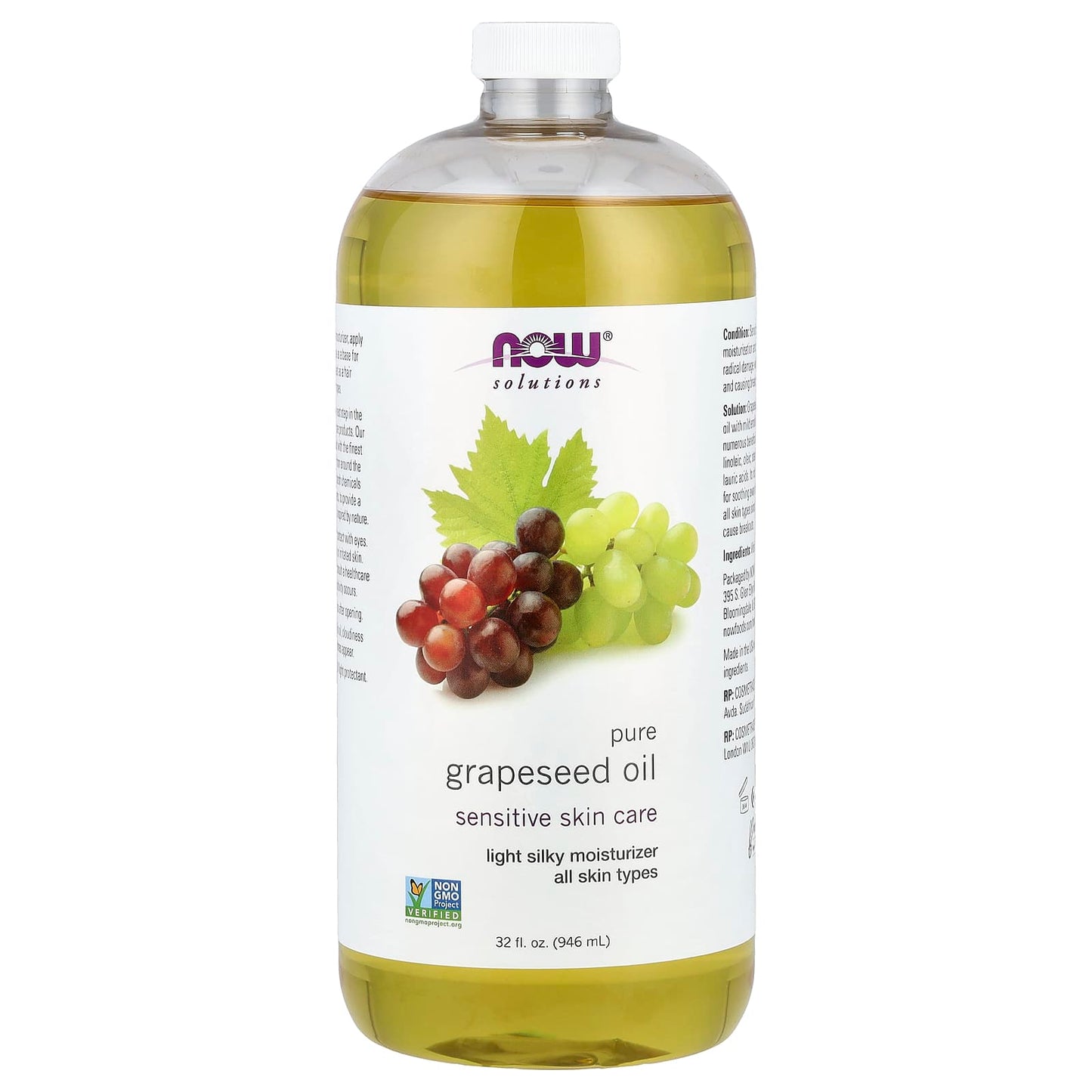 NOW Foods, Solutions, Pure Grapeseed Oil, All Skin Types, 32 fl oz (946 ml) - Image 1