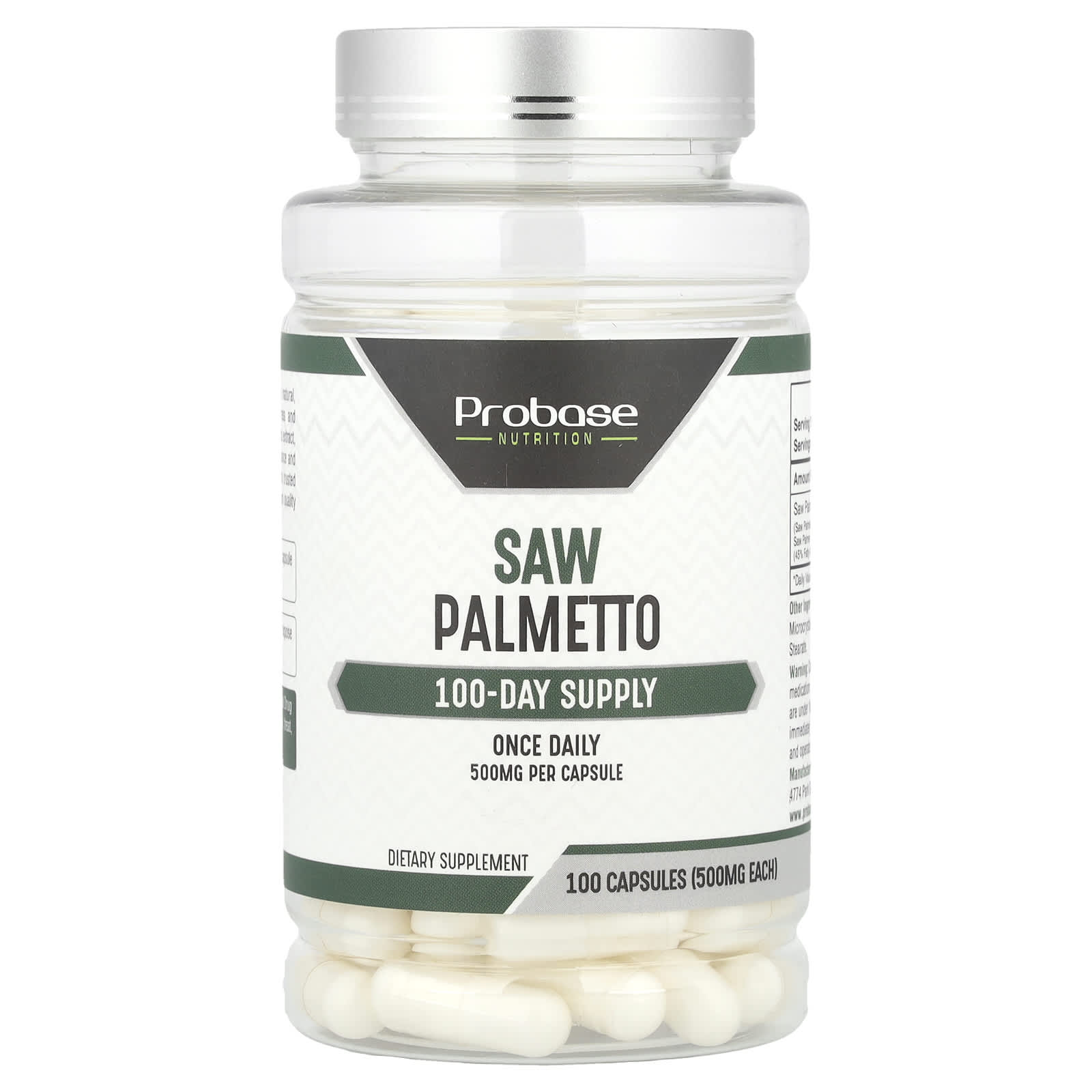 Probase Nutrition, Saw Palmetto, 500 mg, 100 Capsules - Image 1