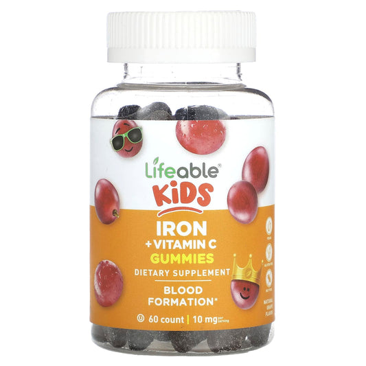 Lifeable, Kids Iron + Vitamin C Gummies, Natural Grape, 60 Gummies - Image 1