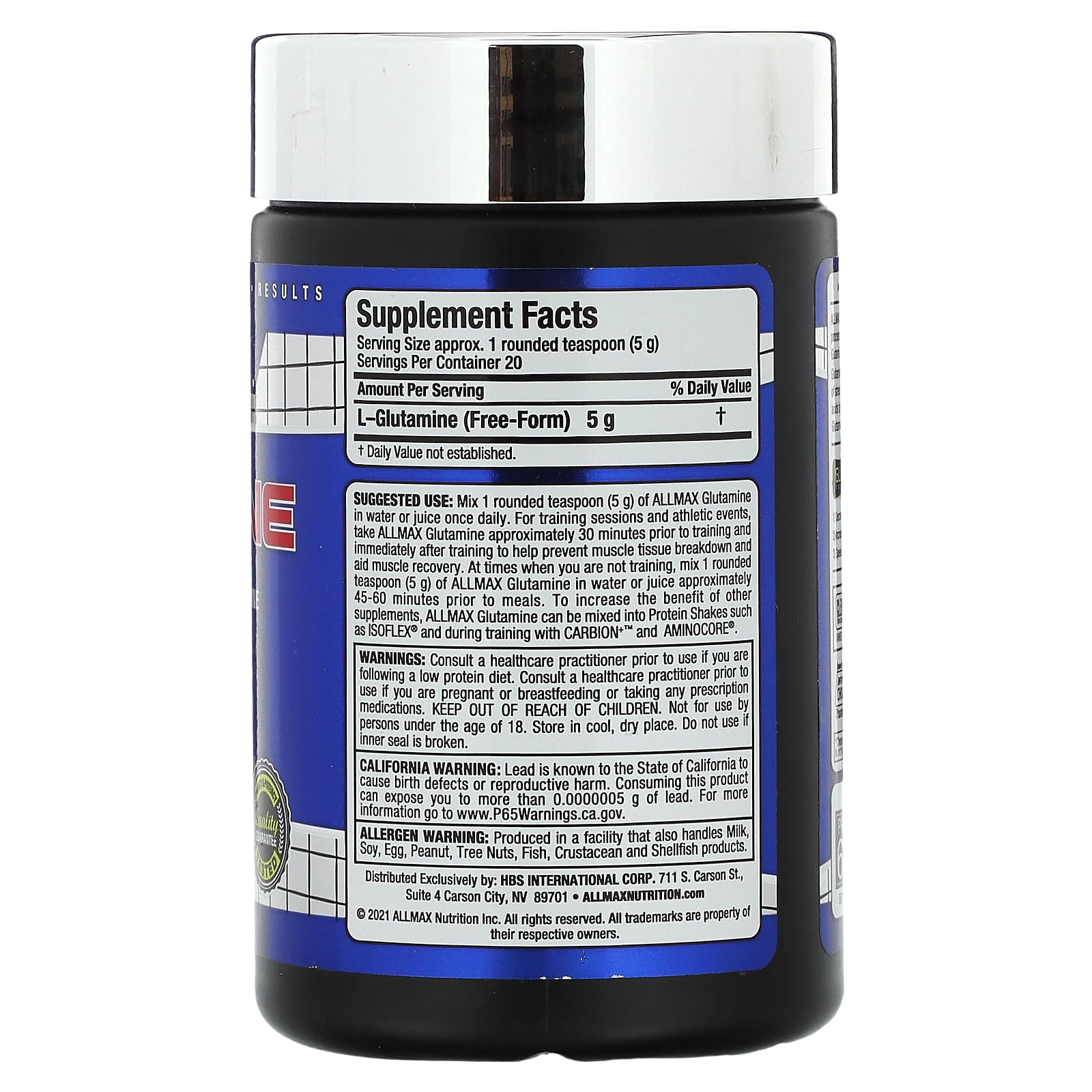 ALLMAX Essentials Glutamine Powder - 3.53 oz (100 g) - Image 2
