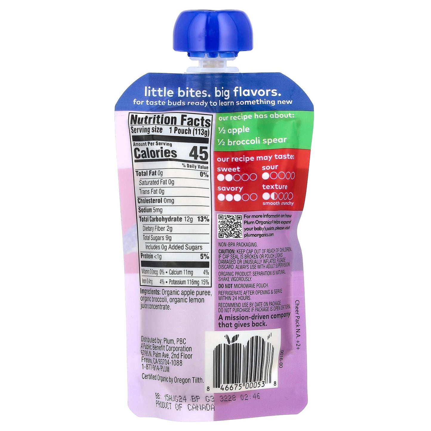 Plum Organics, Organic Baby Food, 6+ Months, Apple & Broccoli, 4 oz (113 g) - Image 2