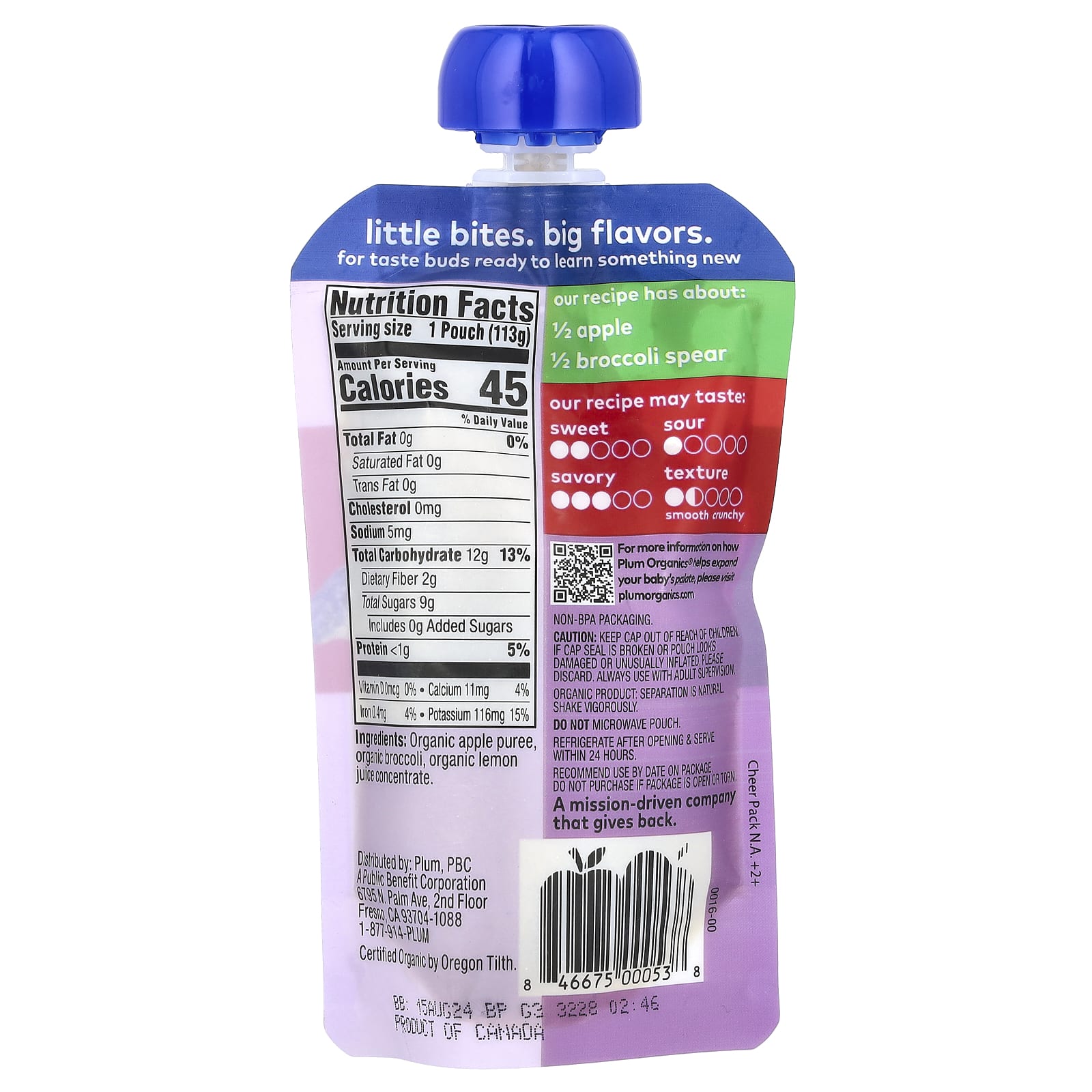 Plum Organics, Organic Baby Food, 6+ Months, Apple & Broccoli, 4 oz (113 g) - Image 2