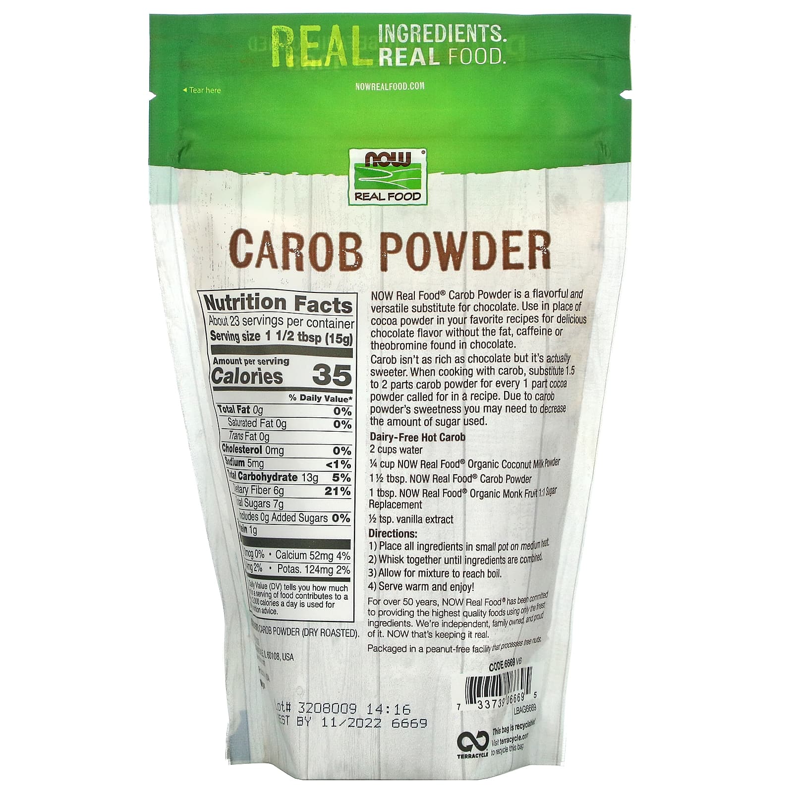 NOW Foods, Real Food, Carob Powder, 12 oz (340 g) - Image 2