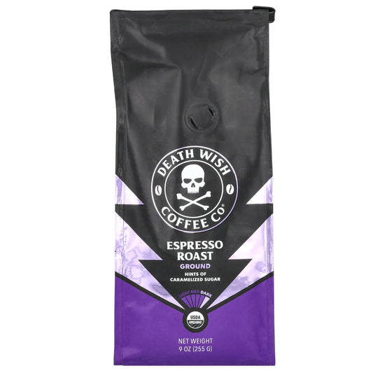 Death Wish Coffee, Intensely Strong Espresso Roast, USDA Organic, 9 oz - Image 1