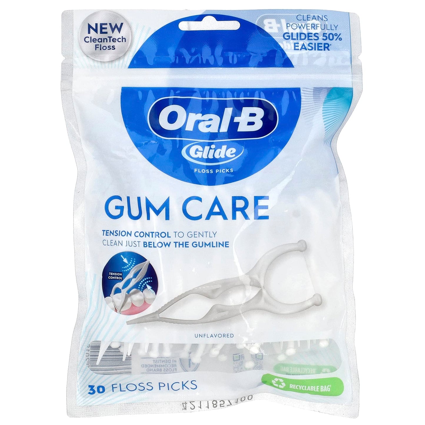 Oral-B, Glide, Gum Care, Floss Picks, Unflavored , 30 Floss Picks - Image 1