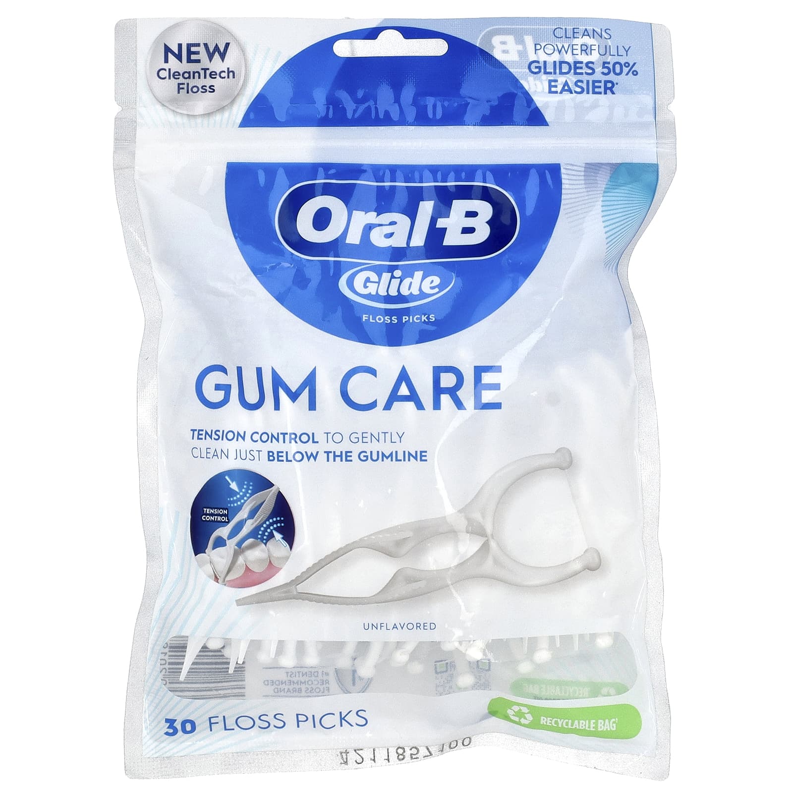Oral-B, Glide, Gum Care, Floss Picks, Unflavored , 30 Floss Picks - Image 1