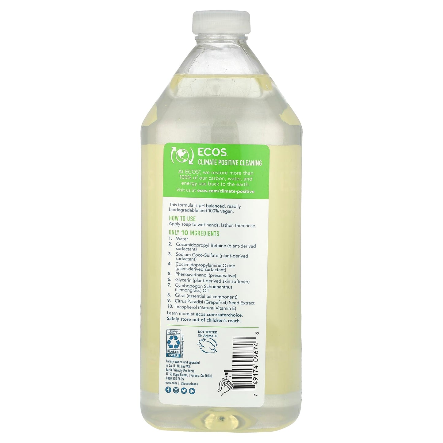 Lemongrass Plant-Powered Hand Soap Refill, Eco-Friendly & Vegan, 32 fl oz - Image 2