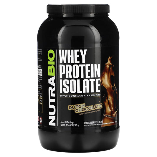 NutraBio, Whey Protein Isolate, Dutch Chocolate, 2 lb (907 g) - Image 1