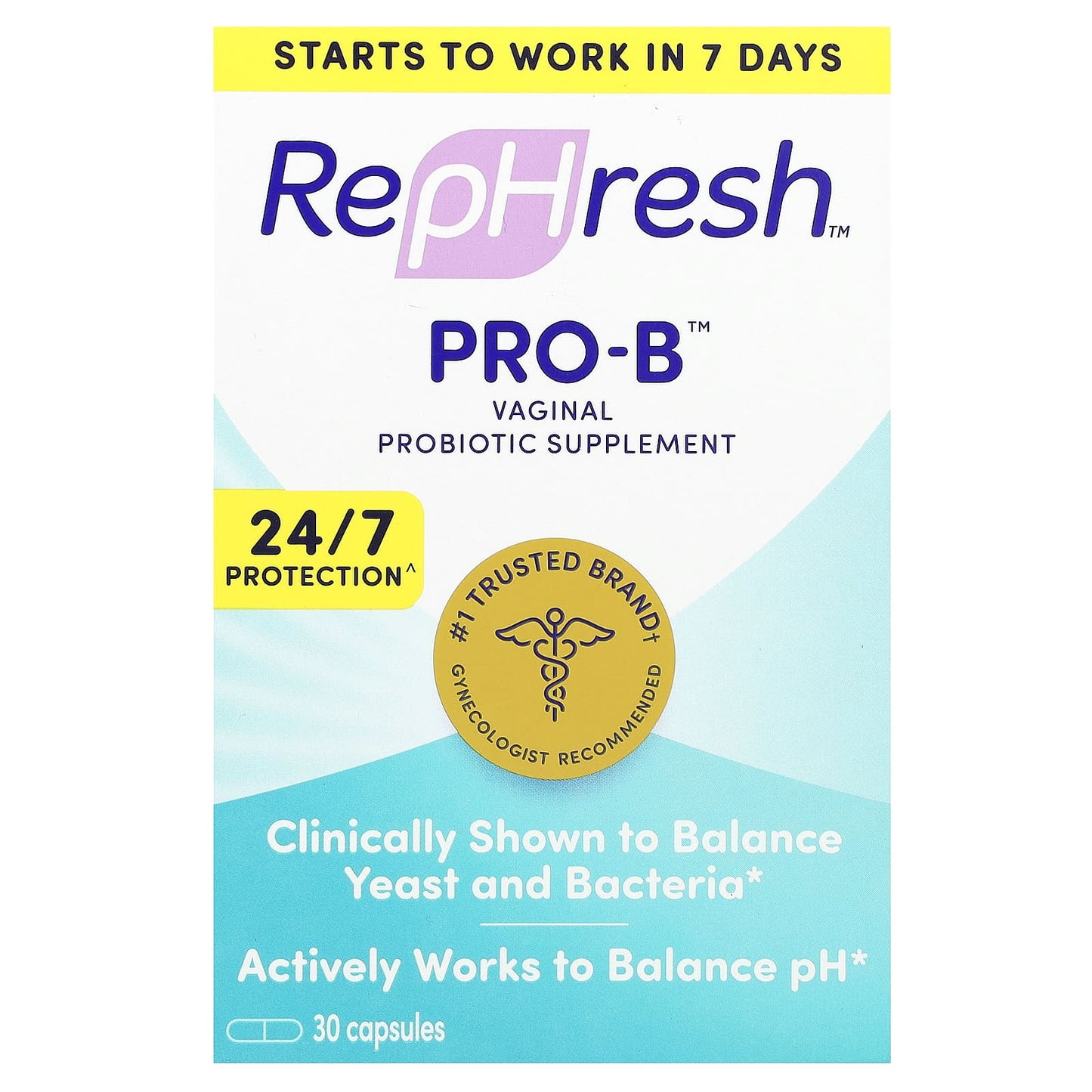 Rephresh, Pro-B, Vaginal Probiotic Supplement, 5 Billion CFU, 30 Capsules - Image 1