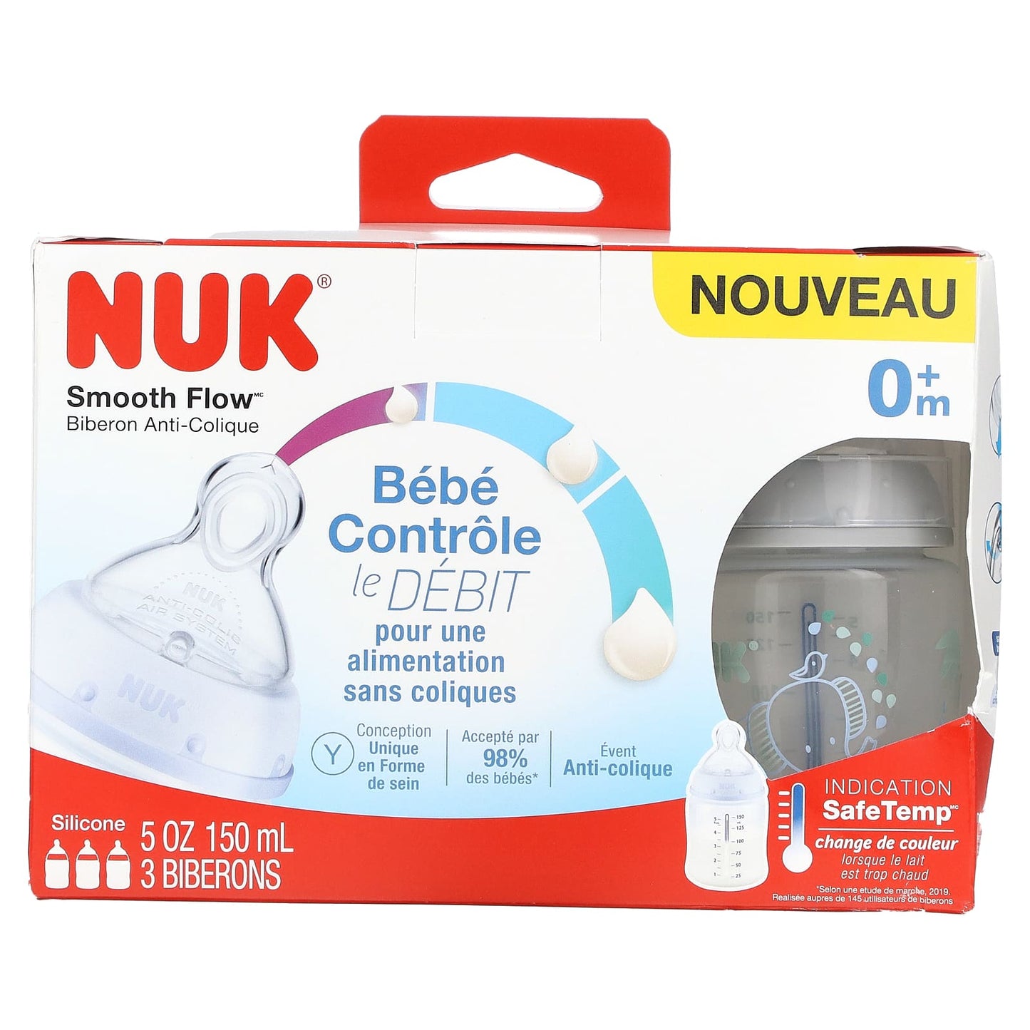 NUK, Smooth Flow, Anti-Colic Bottle, 0+ Months, 3 Bottles, 5 oz (150 ml) Each - Image 2