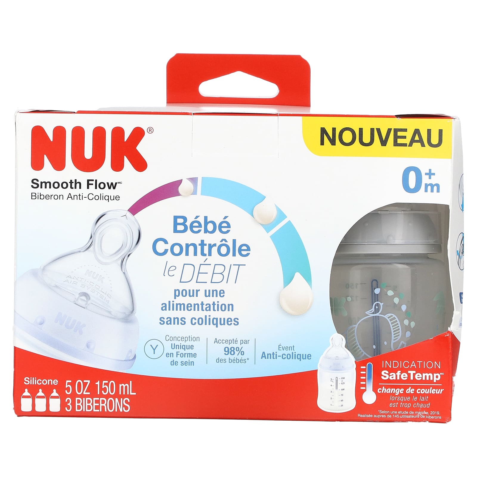 NUK, Smooth Flow, Anti-Colic Bottle, 0+ Months, 3 Bottles, 5 oz (150 ml) Each - Image 2