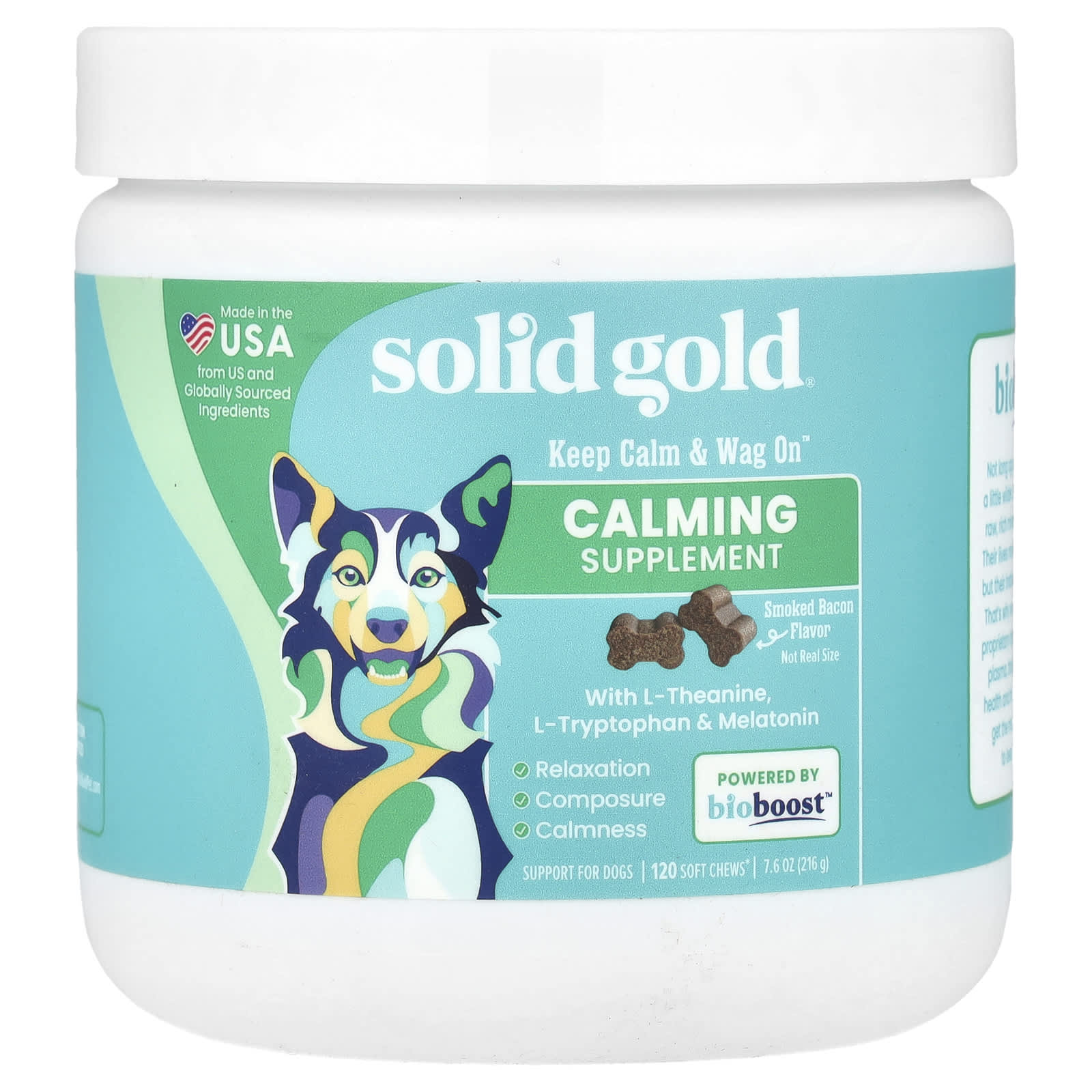 Solid Gold, Keep Calm & Wag On™, Calming Supplement, For Dogs, Smoked Bacon, 120 Soft Chews, 7.6 oz (216 g) - Image 1
