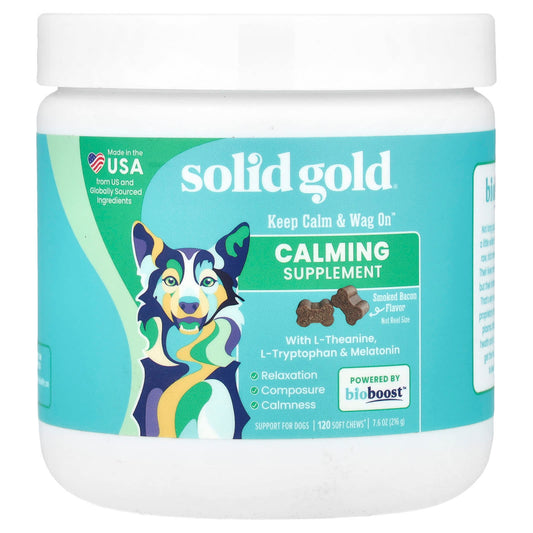 Solid Gold, Keep Calm & Wag On™, Calming Supplement, For Dogs, Smoked Bacon, 120 Soft Chews, 7.6 oz (216 g) - Image 1