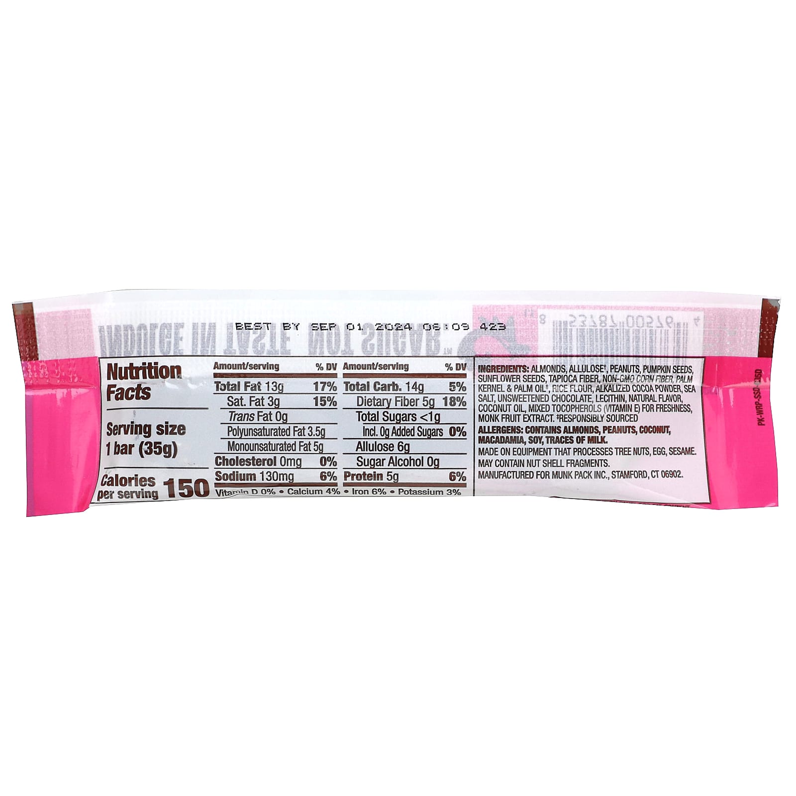 Munk Pack, Nut & Seed Bar, Sea Salt Dark Chocolate, 1.23 oz (35 g) - Image 2