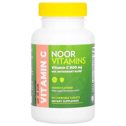 Noor Vitamins, Vitamin C with Antioxidant Blend, Orange , 500 mg , 60 Chewable Tablets - Image 1