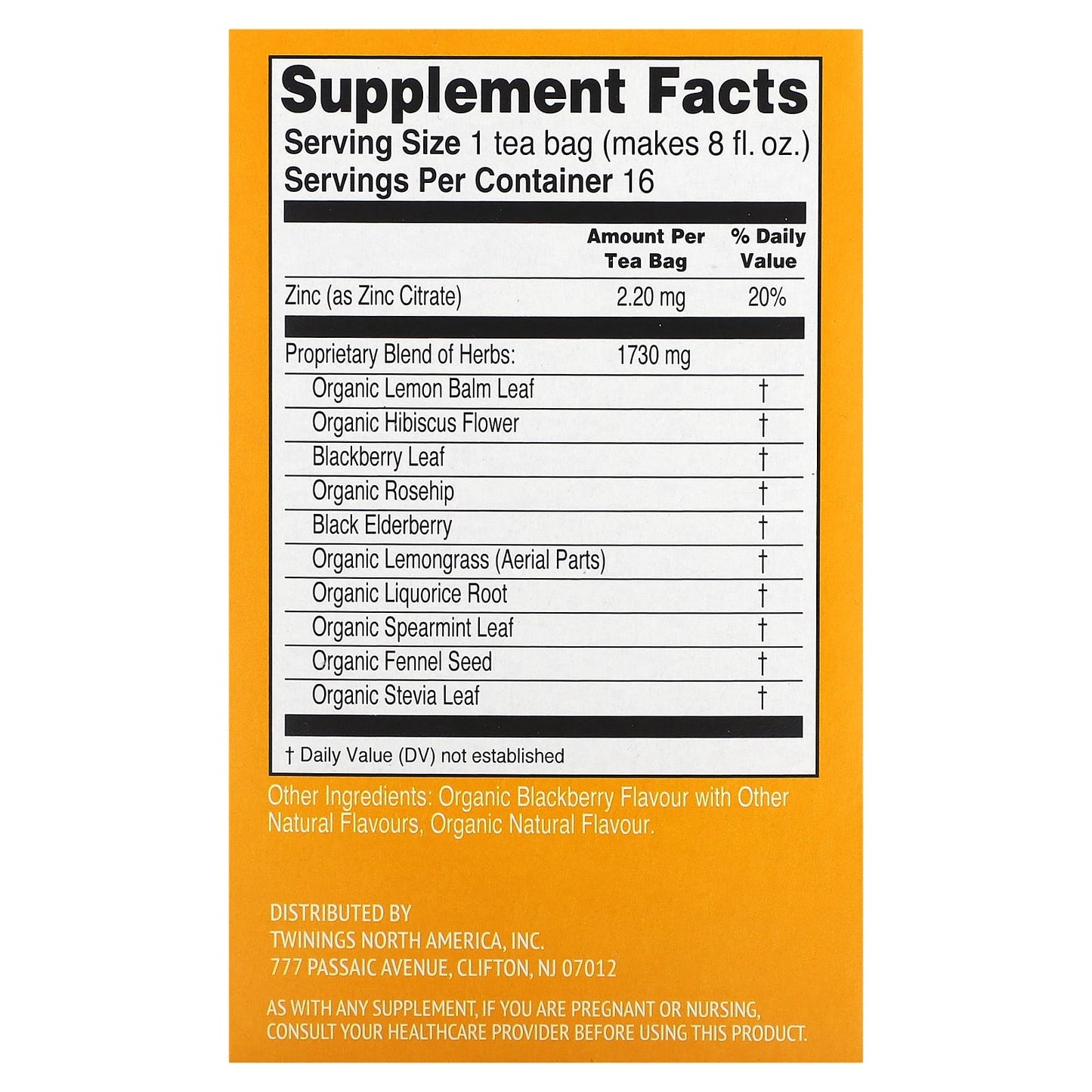 Twinings, Superblends™, Immune Support+ Hibiscus & Elderberry Herbal Tea, Blackberry, Caffeine-Free, 16 Tea Bags, 1.12 oz (32 g)