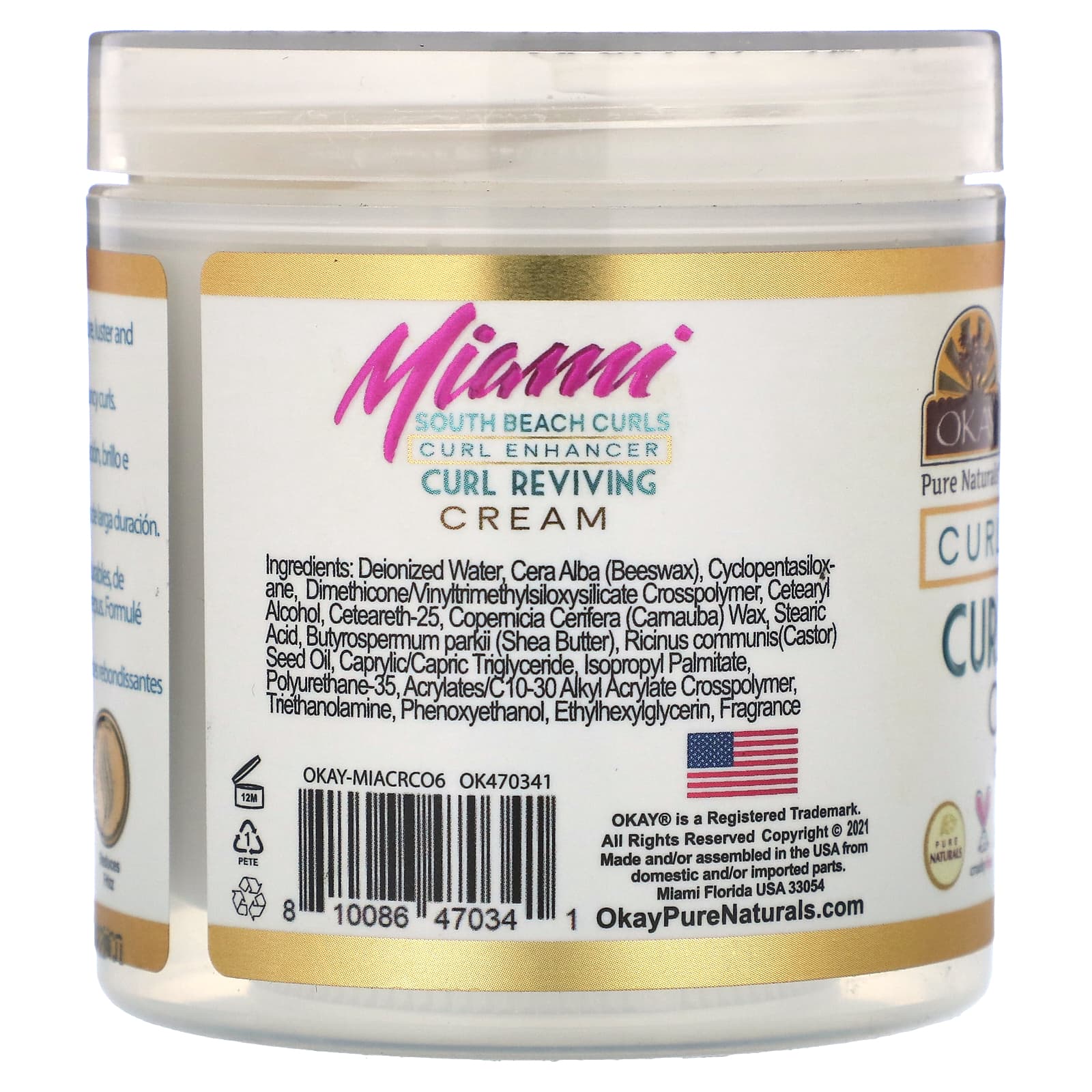 Okay Pure Naturals, Miami South Beach Curls, Curl Enhancer, Curl Reviving Cream, 6 oz (170 g) - Image 2