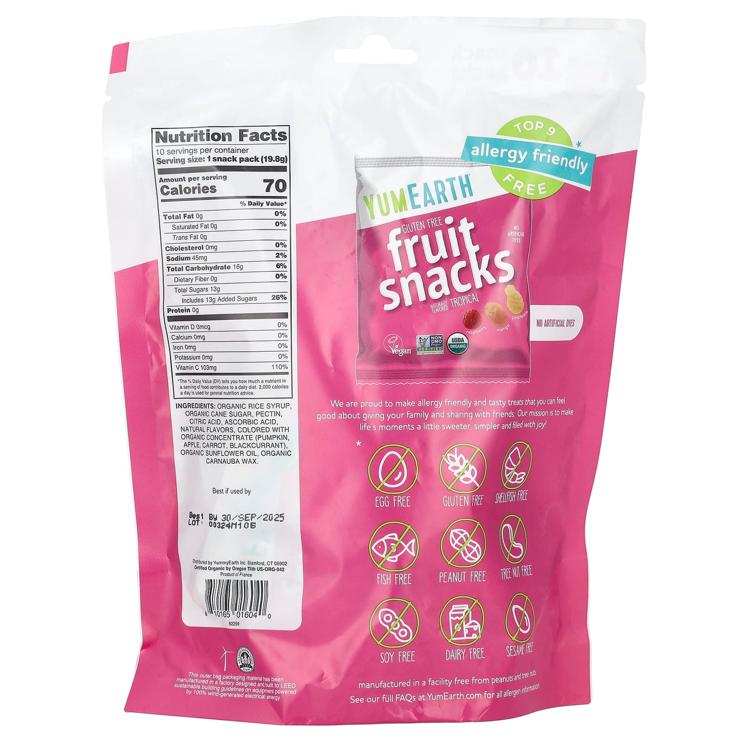 YumEarth, Gluten Free Fruit Snacks, Tropical, 10 Snack Packs, 0.7 oz (19.8 g) Each - Image 2