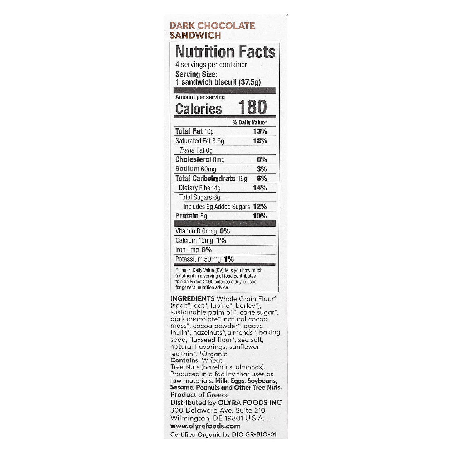 Olyra, Organic Breakfast Biscuits, Dark Chocolate Sandwich, 4 Packs, 1.32 oz (37.5 g) Each - Image 2