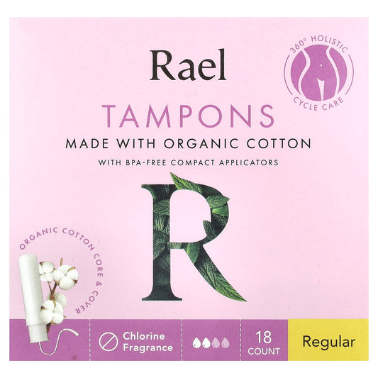 Rael, Organic Cotton Tampons, Regular, Fragrance Free, 18 Count - Image 1