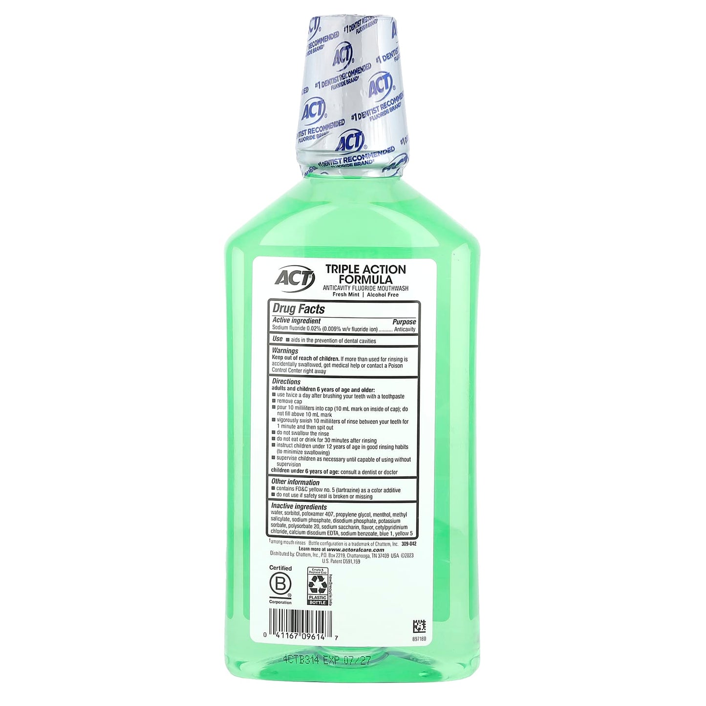 Act Total Care Anticavity Fluoride Mouthwash, Fresh Mint, 33.8 fl oz - Image 2