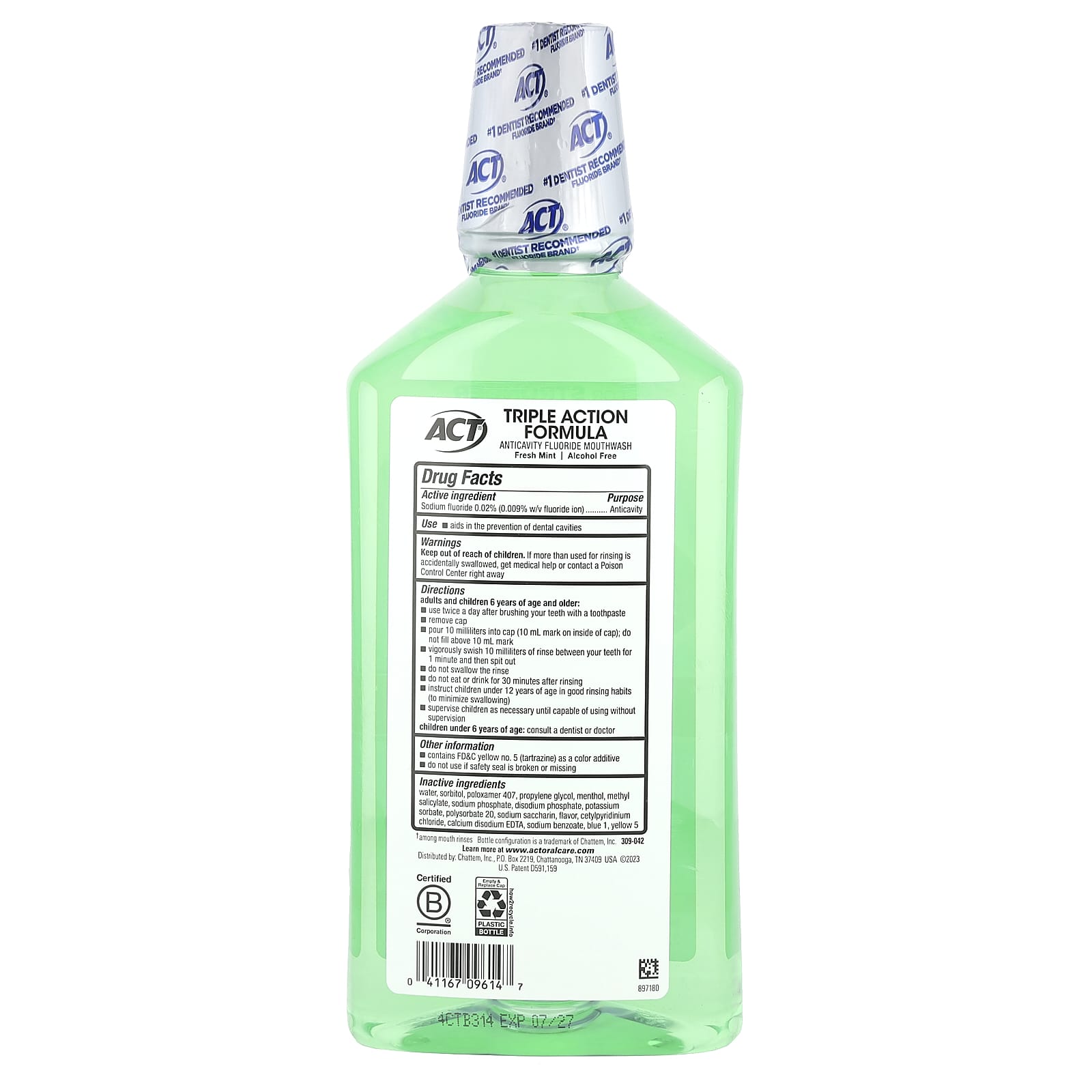 Act Total Care Anticavity Fluoride Mouthwash, Fresh Mint, 33.8 fl oz - Image 2