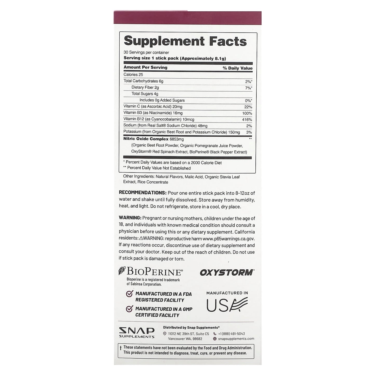 Snap Supplements, Nitric Oxide, Organic Beets, Original Berry, 10 Stick Packs, 0.29 oz (8.2 g) Each - Image 2