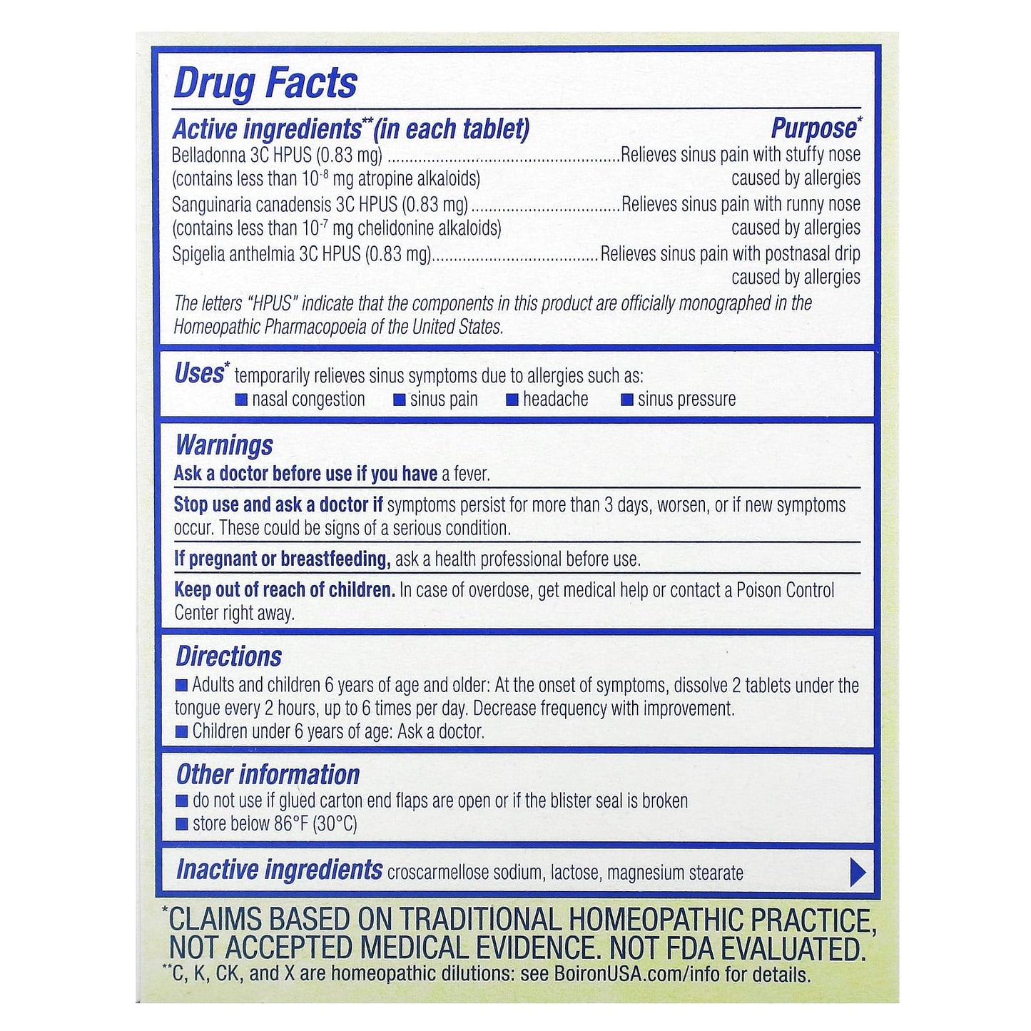 Boiron SinusCalm Allergy Relief Tablets - Fast, Natural Sinus Pain Relief - Image 2