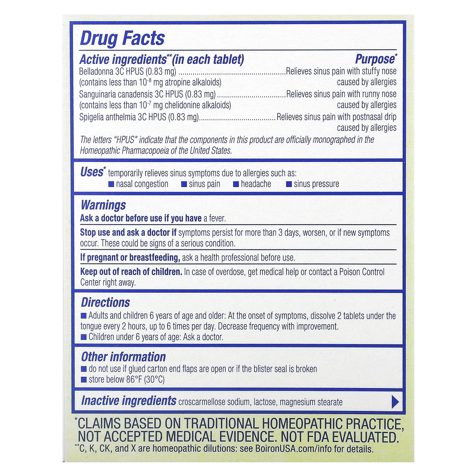 Boiron SinusCalm Allergy Relief Tablets - Fast, Natural Sinus Pain Relief - Image 2