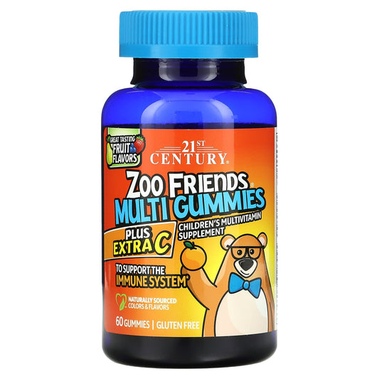 21st Century Zoo Friends Multi Gummies Plus Extra C for Kids - Gluten Free & Delicious - Image 1
