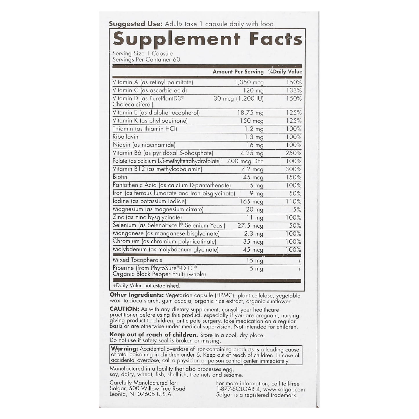 Solgar, One Daily Women's Multi, 60 Capsules - Image 2