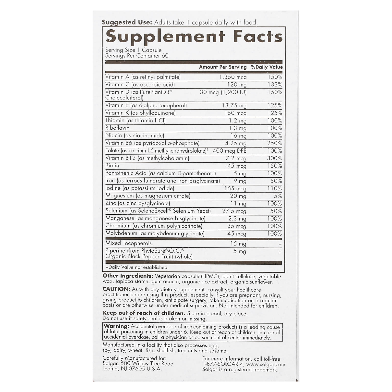Solgar, One Daily Women's Multi, 60 Capsules - Image 2