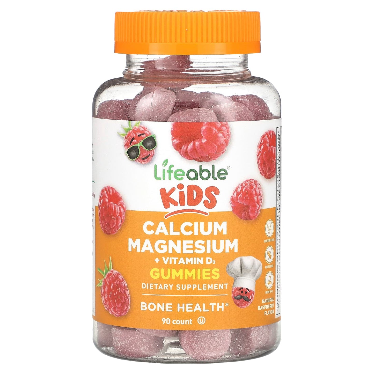 Lifeable, Kids Calcium Magnesium + Vitamin D3 Gummies, Natural Raspberry, 90 Gummies - Image 1