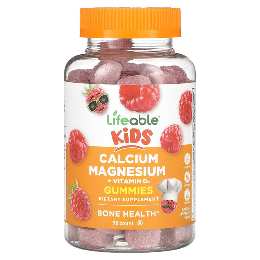 Lifeable, Kids Calcium Magnesium + Vitamin D3 Gummies, Natural Raspberry, 90 Gummies - Image 1