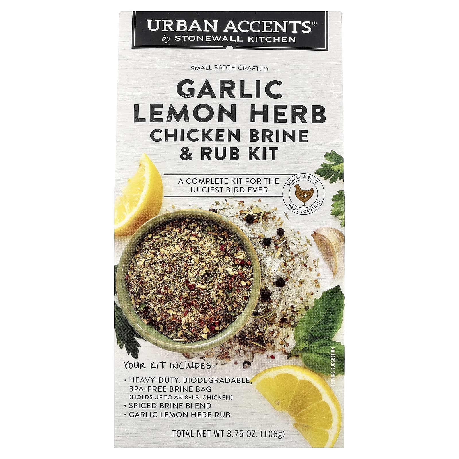Urban Accents, Garlic Lemon Herb Chicken Brine & Rub Kit, 3.75 oz (106 g) - Image 1